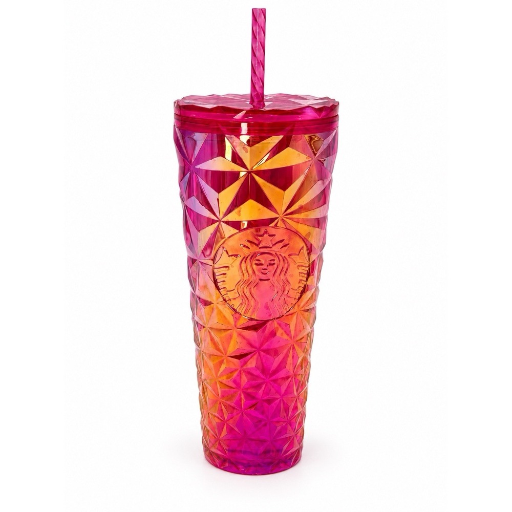 Starbucks Summer 2024 Fuchsia Pink Prism Iridescent Cold Cup 24oz Straw